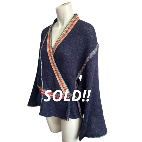 Anthropologie Sweaters - Anthropologie Moth Corn Wind Navy Kimono Cardigan Wrap Sweater women’s medium